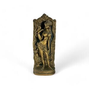 Large Ornate Sculpture Wall Art of Indian Woman with Bird – Unique Material